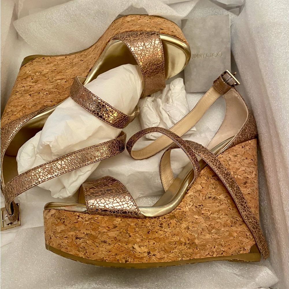 Jimmy Choo Portia sandals, gold and bronze leather, size 6